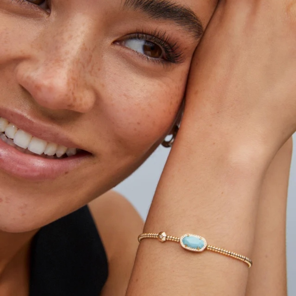 Kendra Scott Grayson Gold Stretch Bracelet in Light Blue Magnesite beaded teal